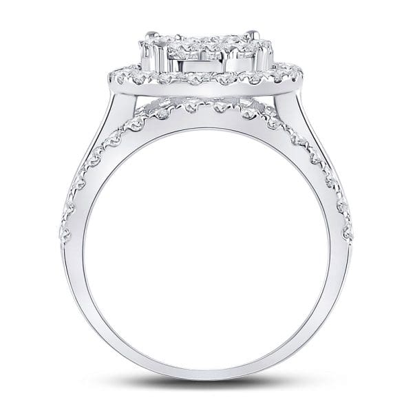 14kt White Gold Round Diamond Cluster Bridal Wedding Engagement Ring 2 Cttw - Image 4