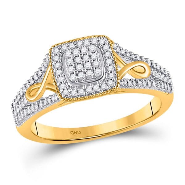 10kt Yellow Gold  Round Diamond Square Cluster Ring 1/4 Cttw