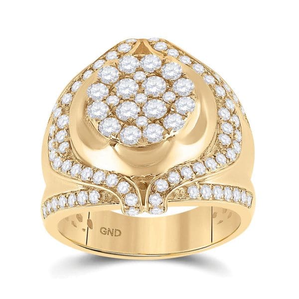 10kt Yellow Gold His Round Diamond Cluster Ring 2-1/4 Cttw