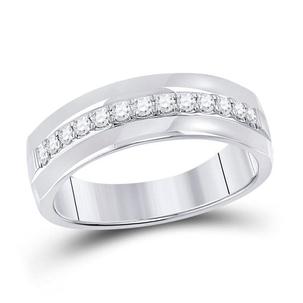 14kt White Gold His Round Diamond Wedding Single Row Band Ring 1/3 Cttw