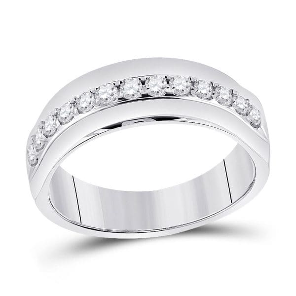 14kt White Gold His Round Diamond Wedding Single Row Band Ring 1/2 Cttw