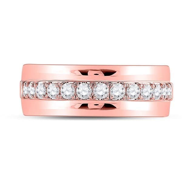 14kt Rose Gold His Round Diamond Wedding Single Row Band Ring 3/4 Cttw - Image 2