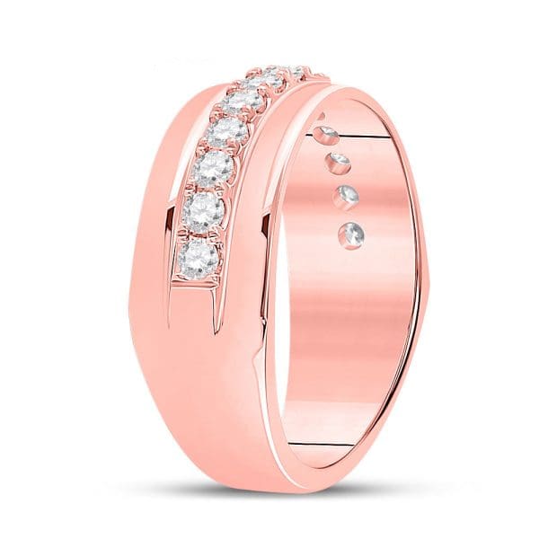 14kt Rose Gold His Round Diamond Wedding Single Row Band Ring 3/4 Cttw - Image 4