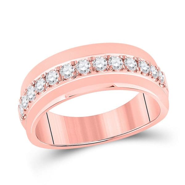 14kt Rose Gold His Round Diamond Wedding Single Row Band Ring 3/4 Cttw