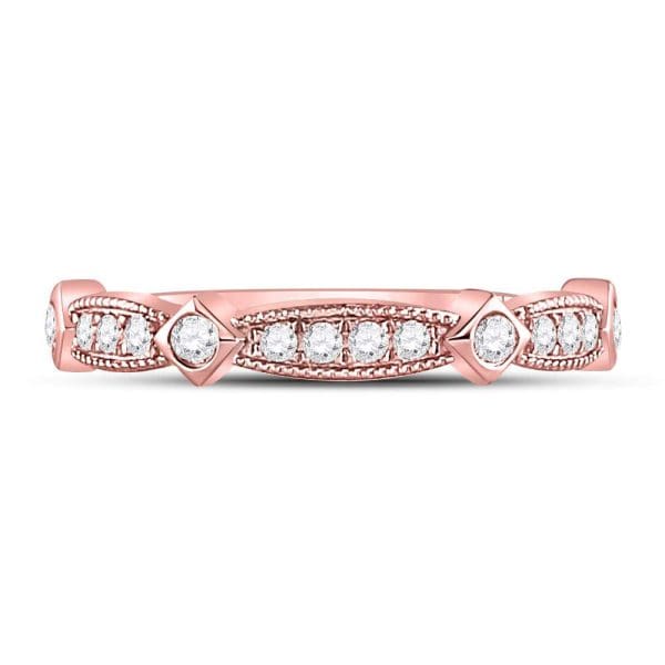 10kt Rose Gold  Round Diamond Milgrain Band Ring 1/4 Cttw - Image 2