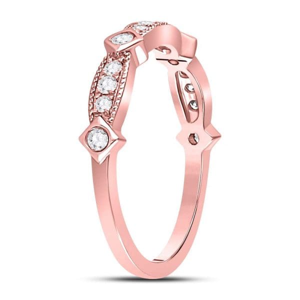 10kt Rose Gold  Round Diamond Milgrain Band Ring 1/4 Cttw - Image 3