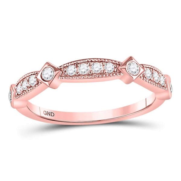 10kt Rose Gold  Round Diamond Milgrain Band Ring 1/4 Cttw