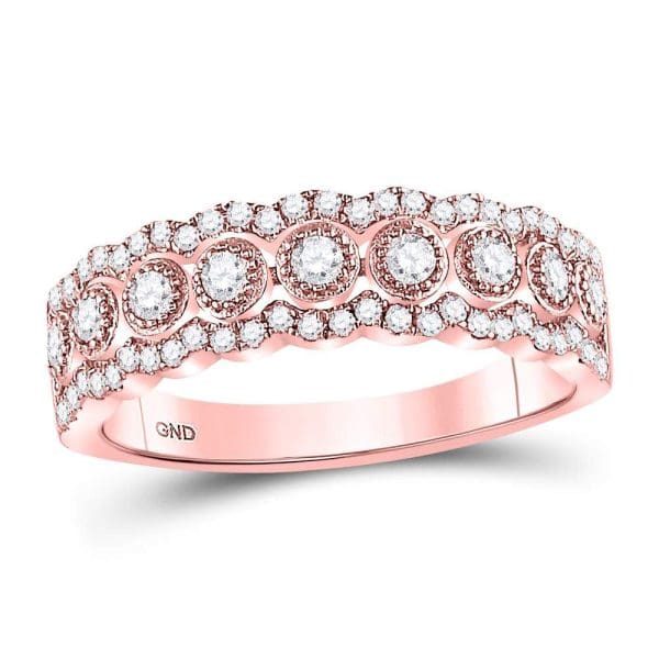 10kt Rose Gold  Round Diamond Vintage-inspired Band Ring 1/3 Cttw