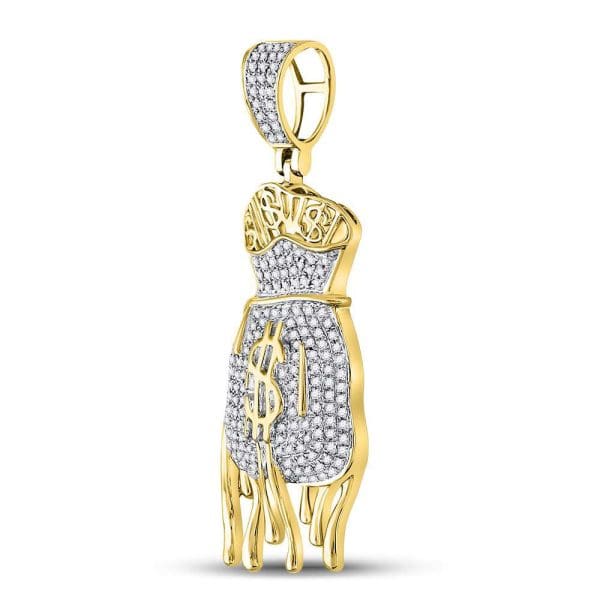 Round Diamond Dripping Money Bag Charm Pendant - 10K Yellow Gold - Diamond Bag Charm - Image 2