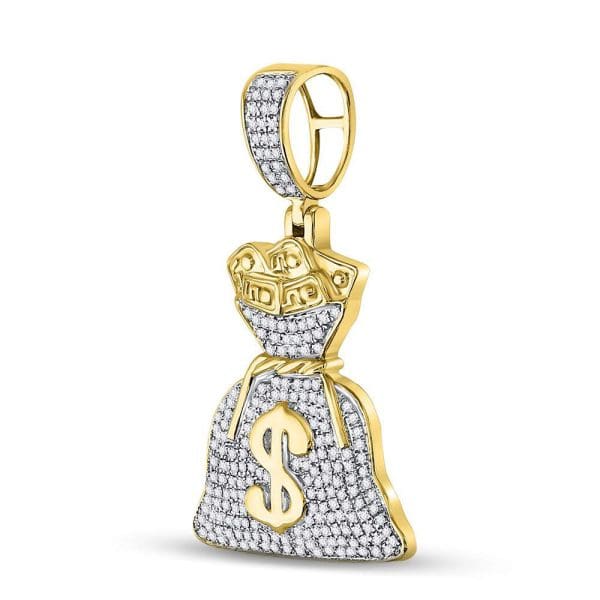 Round Diamond Money Bag Dollar Charm Pendant - 10K Yellow Gold - Diamond Charm - Image 2