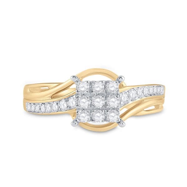 10kt Yellow Gold  Round Diamond Square Cluster Ring 1/3 Cttw - Image 2