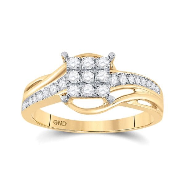 10kt Yellow Gold  Round Diamond Square Cluster Ring 1/3 Cttw