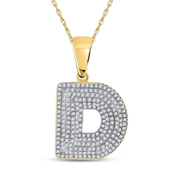 10kt Yellow Gold His Round Diamond Initial D Letter Charm Pendant 5/8 Cttw