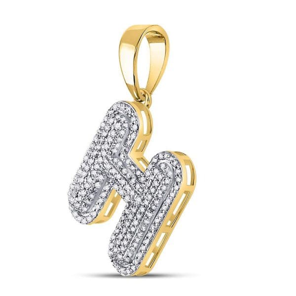 His Round Diamond Letter H Bubble Initial Charm - 10K Yellow Gold - Diamond Pendant - Image 2