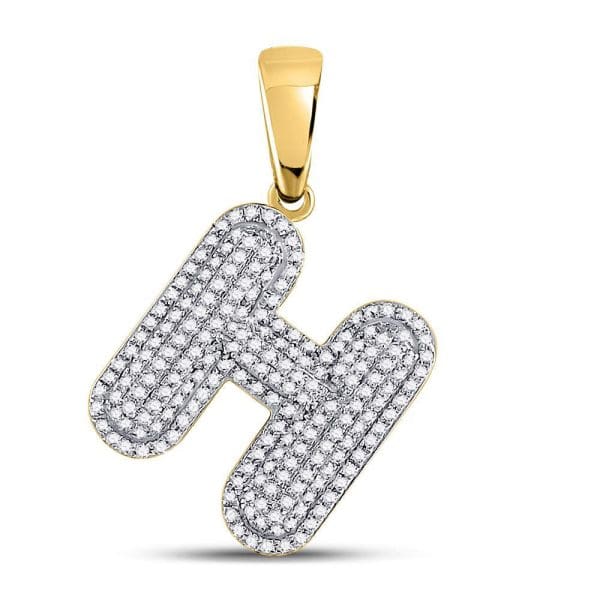 His Round Diamond Letter H Bubble Initial Charm - 10K Yellow Gold - Diamond Pendant