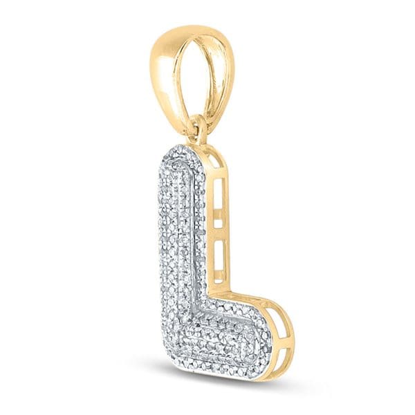 10kt Yellow Gold His Round Diamond Bubble L Letter Charm Pendant 3/8 Cttw - Image 2