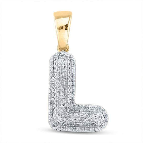 10kt Yellow Gold His Round Diamond Bubble L Letter Charm Pendant 3/8 Cttw