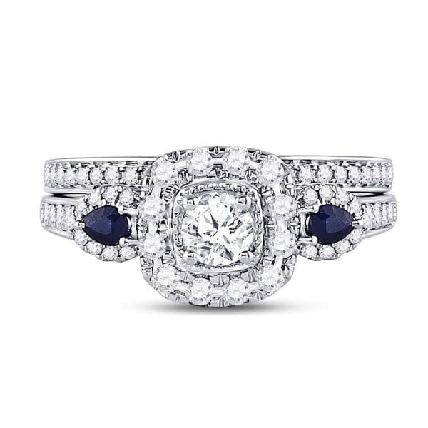 14kt White Gold Round Diamond Bridal Wedding Ring Band Set 7/8 Cttw - Image 4