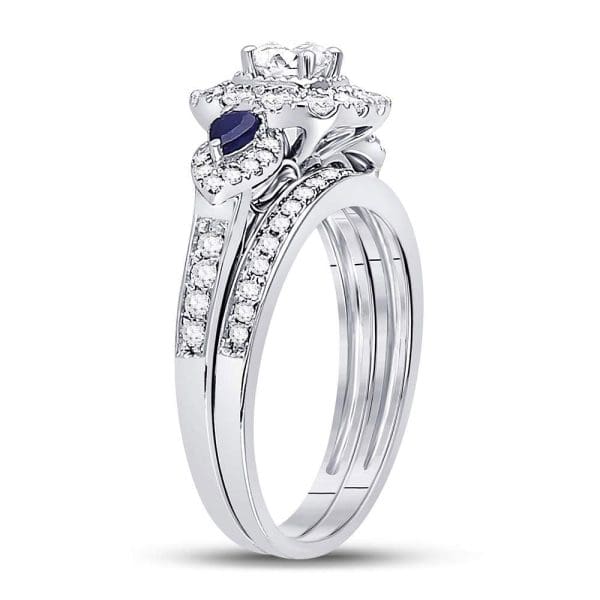 14kt White Gold Round Diamond Bridal Wedding Ring Band Set 7/8 Cttw - Image 2