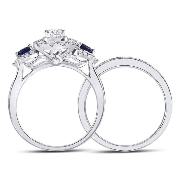 14kt White Gold Round Diamond Bridal Wedding Ring Band Set 7/8 Cttw - Image 3