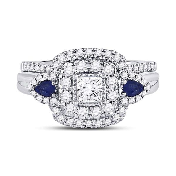 14kt White Gold Princess Diamond Bridal Wedding Ring Band Set 7/8 Cttw - Image 3