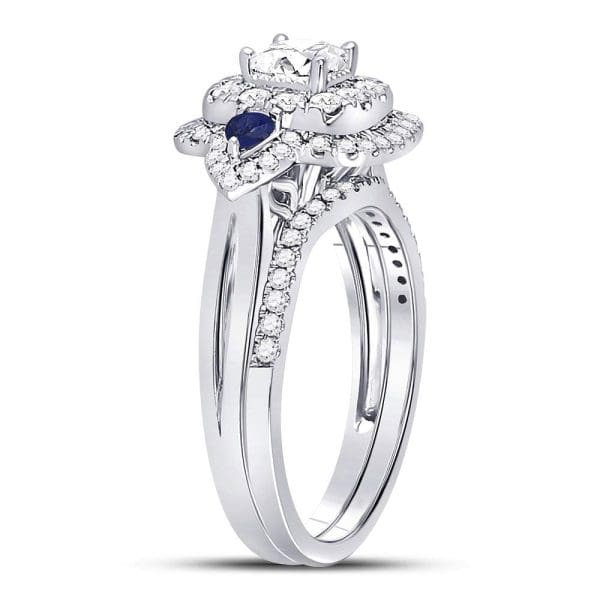 14kt White Gold Princess Diamond Bridal Wedding Ring Band Set 7/8 Cttw - Image 4