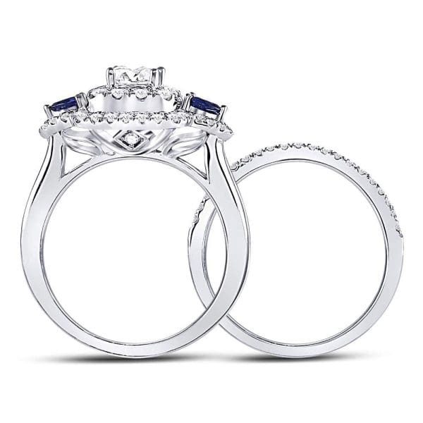 14kt White Gold Princess Diamond Bridal Wedding Ring Band Set 7/8 Cttw - Image 2