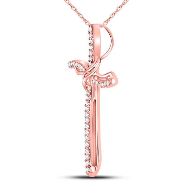 10kt Rose Gold  Round Diamond Cross Pendant 1/4 Cttw - Image 2