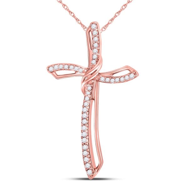 10kt Rose Gold  Round Diamond Cross Pendant 1/4 Cttw