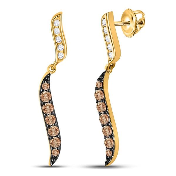 10kt Yellow Gold  Round Brown Diamond Dangle Earrings 1/2 Cttw