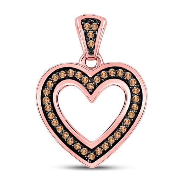 10kt Rose Gold  Round Brown Diamond Heart Pendant 1/10 Cttw