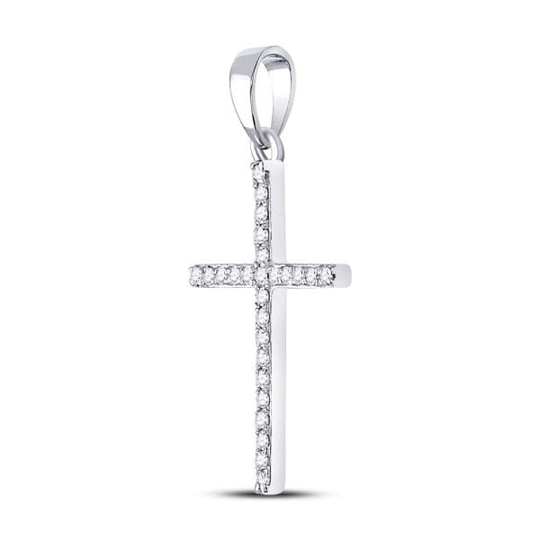 10kt White Gold  Round Diamond Religious Cross Pendant 1/6 Cttw - Image 2