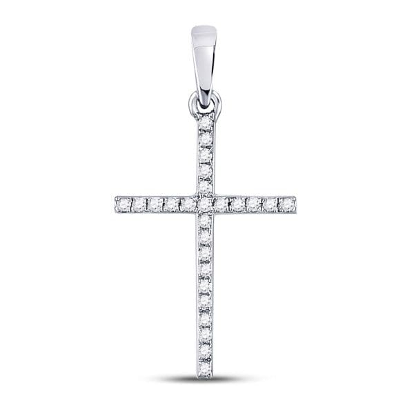 10kt White Gold  Round Diamond Religious Cross Pendant 1/6 Cttw