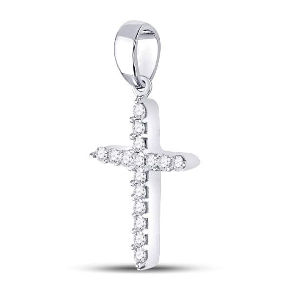 10kt White Gold  Round Diamond Cross Pendant 1/6 Cttw - Image 2