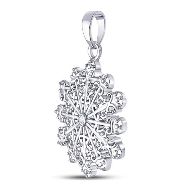 Sterling Silver  Round Diamond Snowflake Fashion Pendant .01 Cttw - Image 2