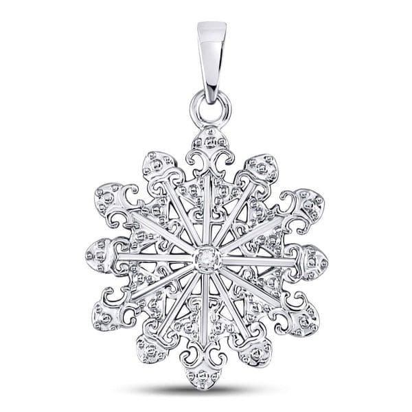 Sterling Silver  Round Diamond Snowflake Fashion Pendant .01 Cttw