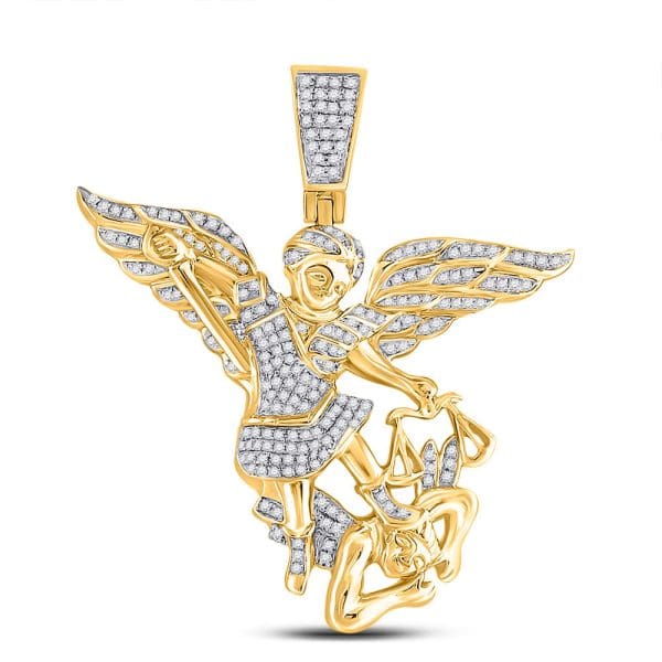 10kt Yellow Gold His Round Diamond Archangel Charm Pendant 3/4 Cttw