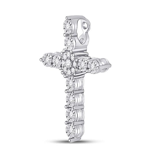 14kt White Gold  Round Diamond Religious Cross Pendant 1/4 Cttw - Image 2