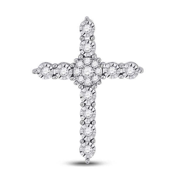 14kt White Gold  Round Diamond Religious Cross Pendant 1/4 Cttw