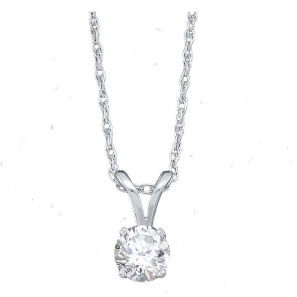 14kt White Gold  Round Diamond Solitaire Pendant 1/2 Cttw