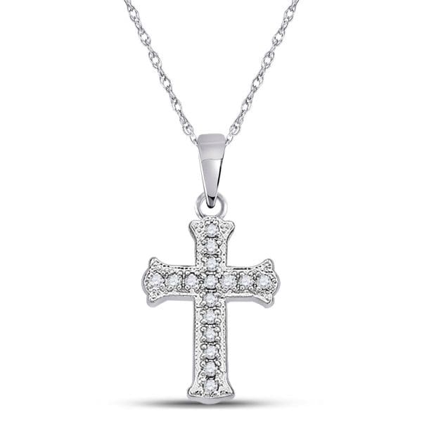 10kt White Gold  Round Diamond Cross Pendant 1/12 Cttw