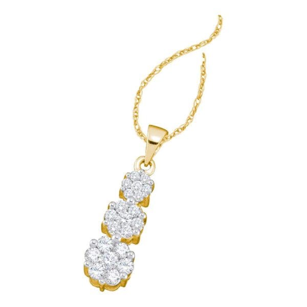 14kt Yellow Gold  Round Diamond Triple Trinity Cluster Pendant 1/4 Cttw