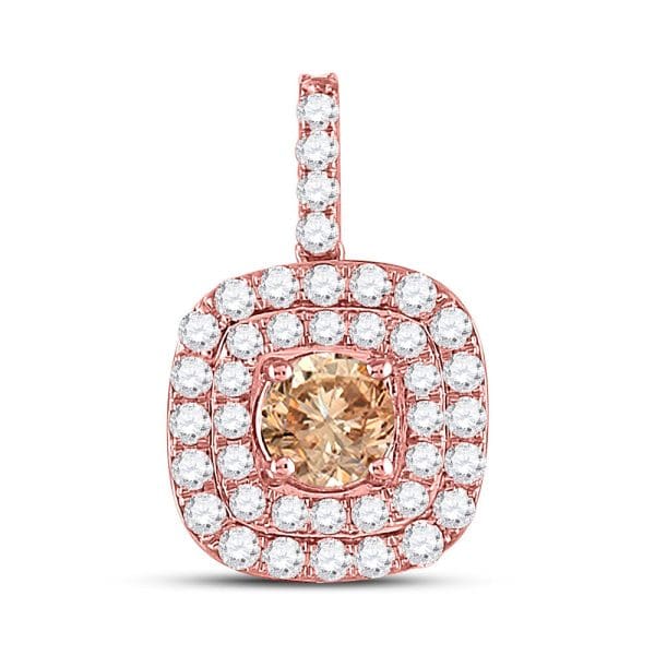 14kt Rose Gold  Round Brown Diamond Halo Solitaire Pendant 1 Cttw