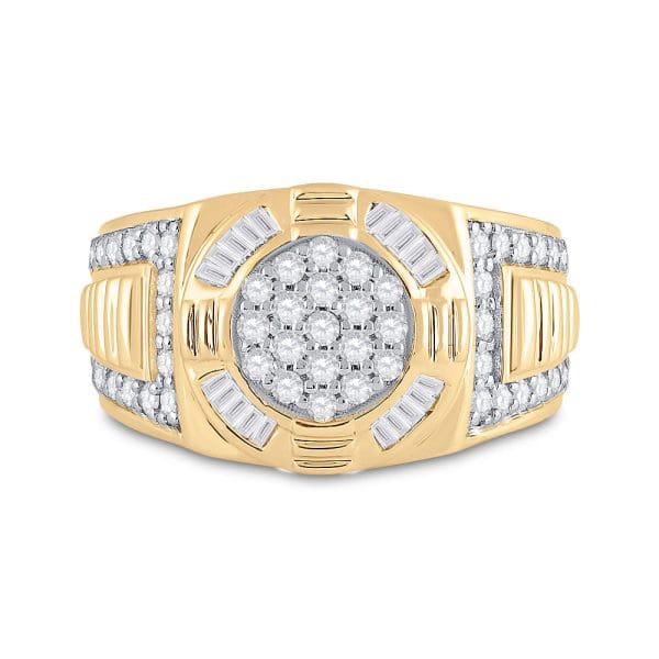 10kt Yellow Gold His Round Diamond Circle Cluster Ring 1 Cttw - Image 2
