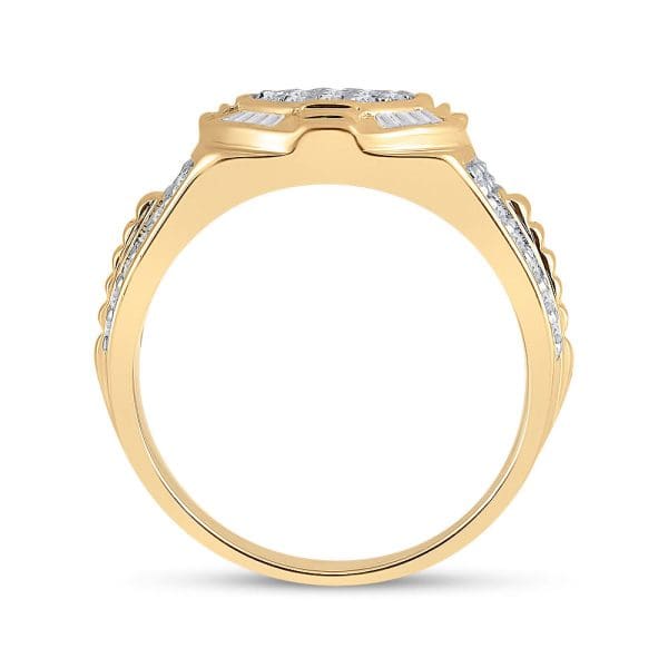 10kt Yellow Gold His Round Diamond Circle Cluster Ring 1 Cttw - Image 3