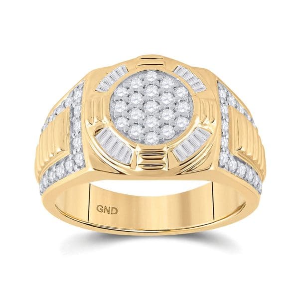 10kt Yellow Gold His Round Diamond Circle Cluster Ring 1 Cttw
