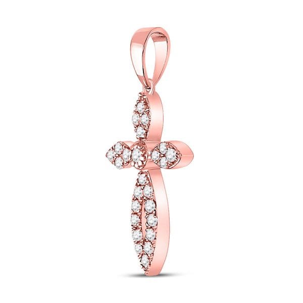 10kt Rose Gold  Round Diamond Cross Pendant 1/6 Cttw - Image 2