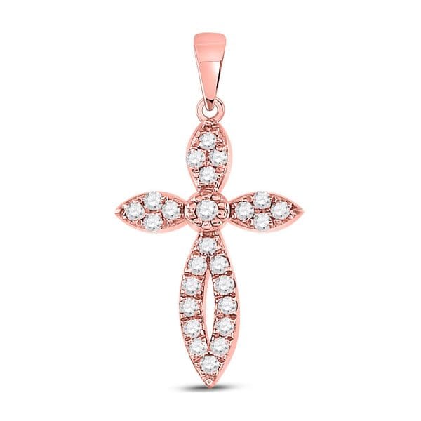 10kt Rose Gold  Round Diamond Cross Pendant 1/6 Cttw