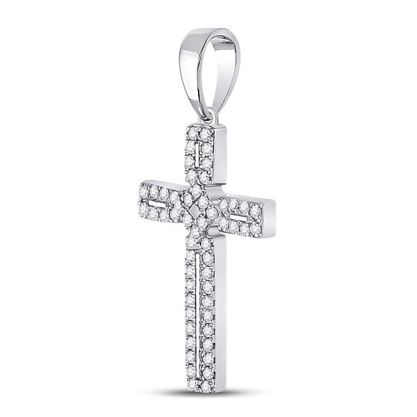 Round Diamond Roman Cross Pendant 1/3 Cttw - 10K White Gold - Image 2