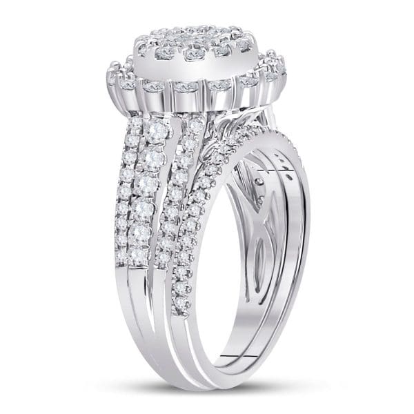 14kt White Gold Princess Diamond Bridal Wedding Ring Band Set 1-1/2 Cttw - Image 2